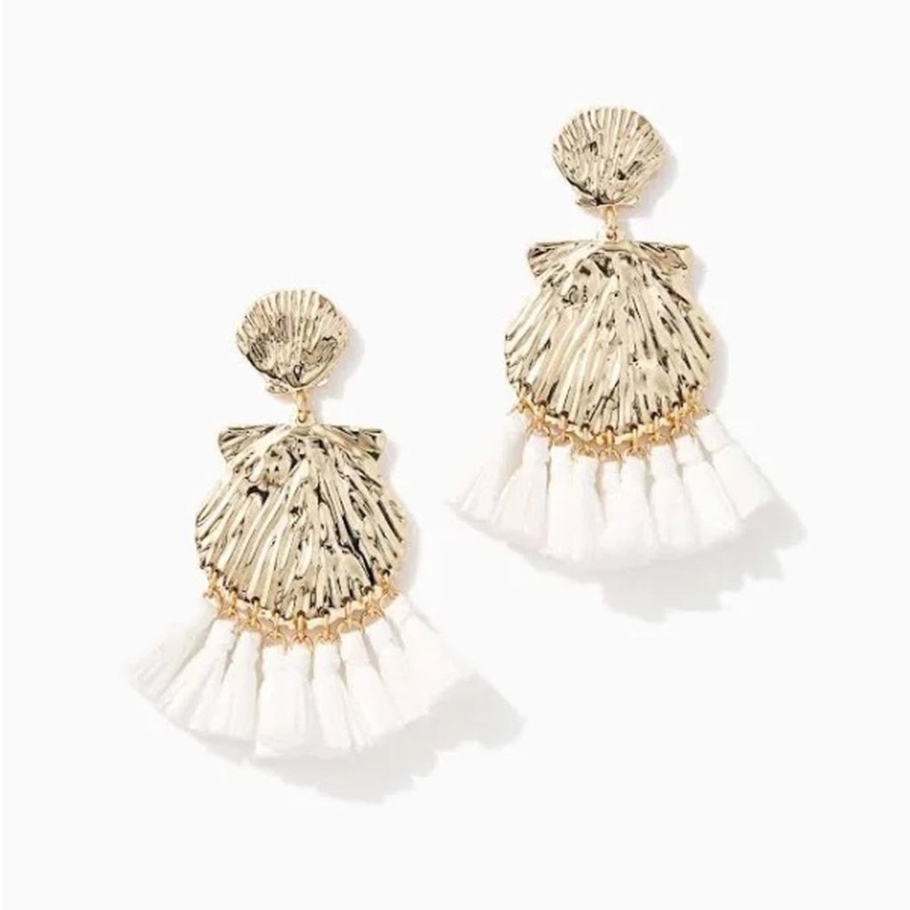 NWT Lilly Pulitzer earrings - gold seashells with white tassels
